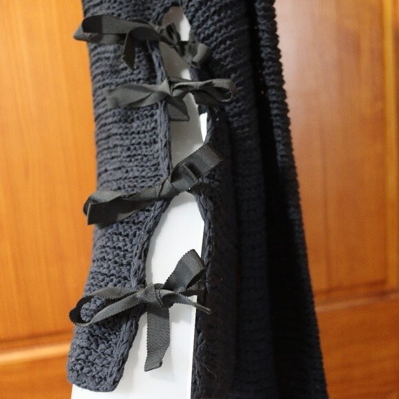 Anne Klein Black Open Weave Knit Sweater With Tie Side LG - Picture 8 of 14